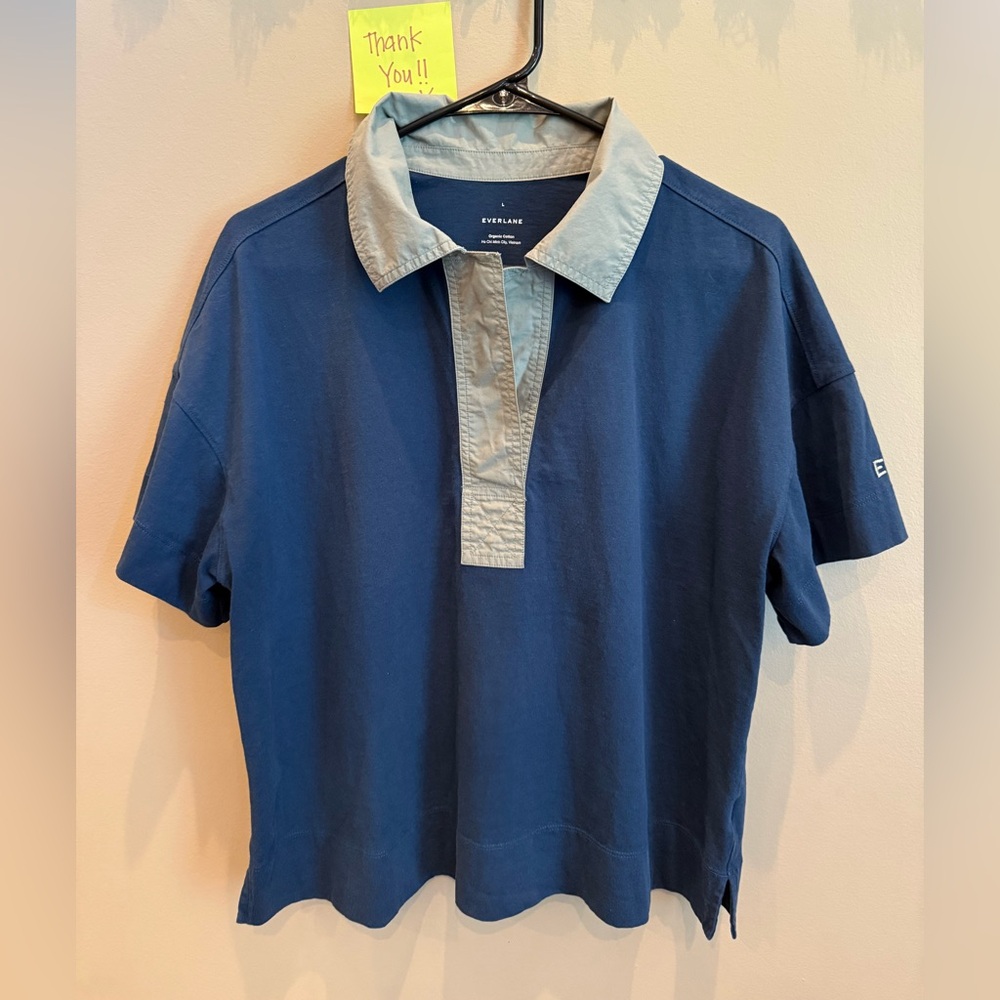 Everlane Blue Green Polo Shirt Short Sleeve Relaxed - Picture 2 of 7